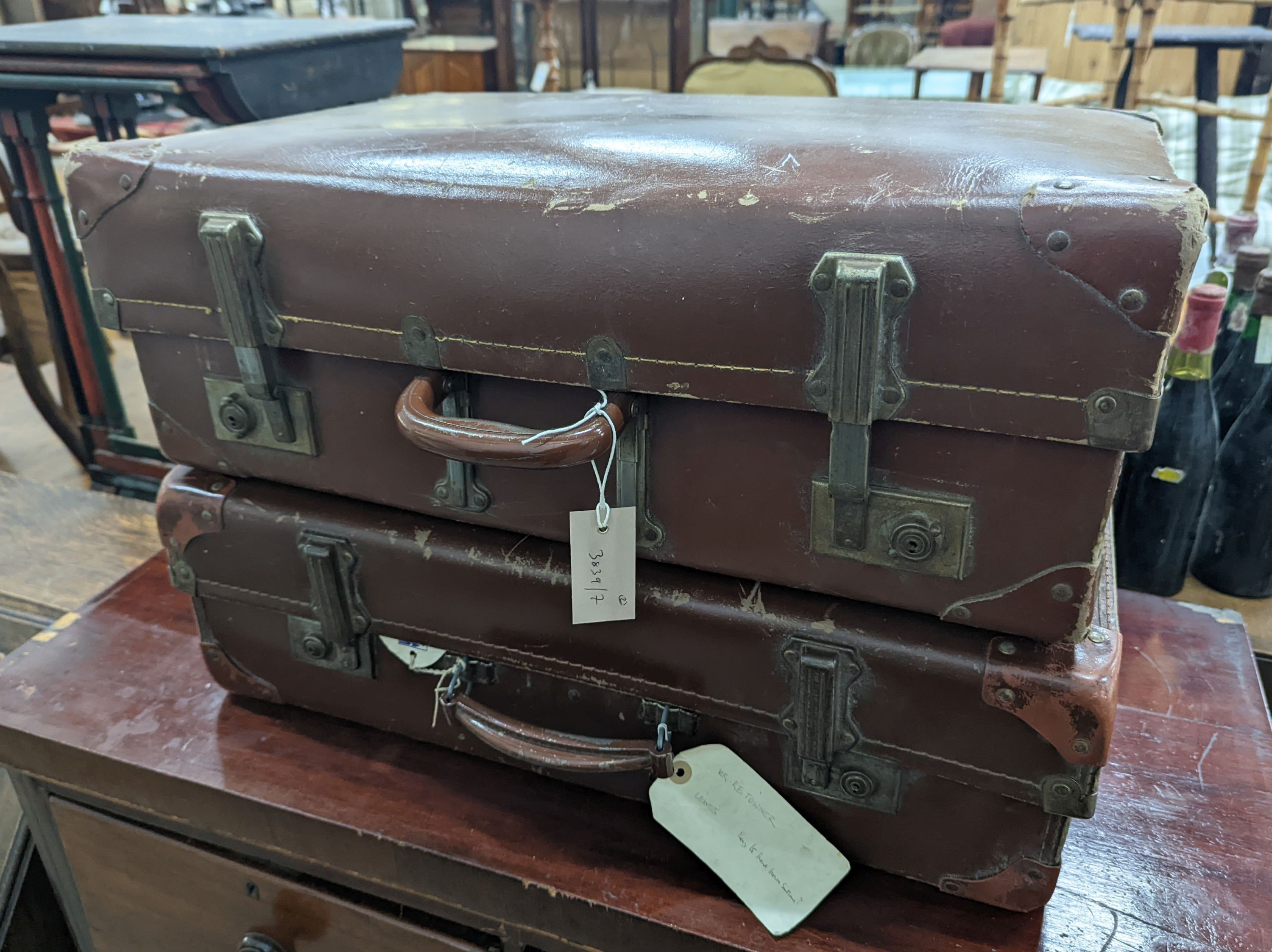 Two vintage suitcases, larger length 61cm, width 35cm, height 19cm